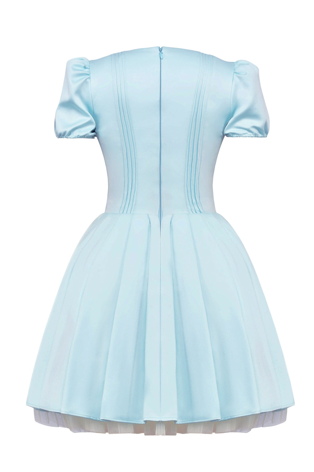 delicate blue satin pleated mini dress