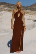 KAMILLA KEYHOLE TWIST MAXI DRESS - CHOCOLATE