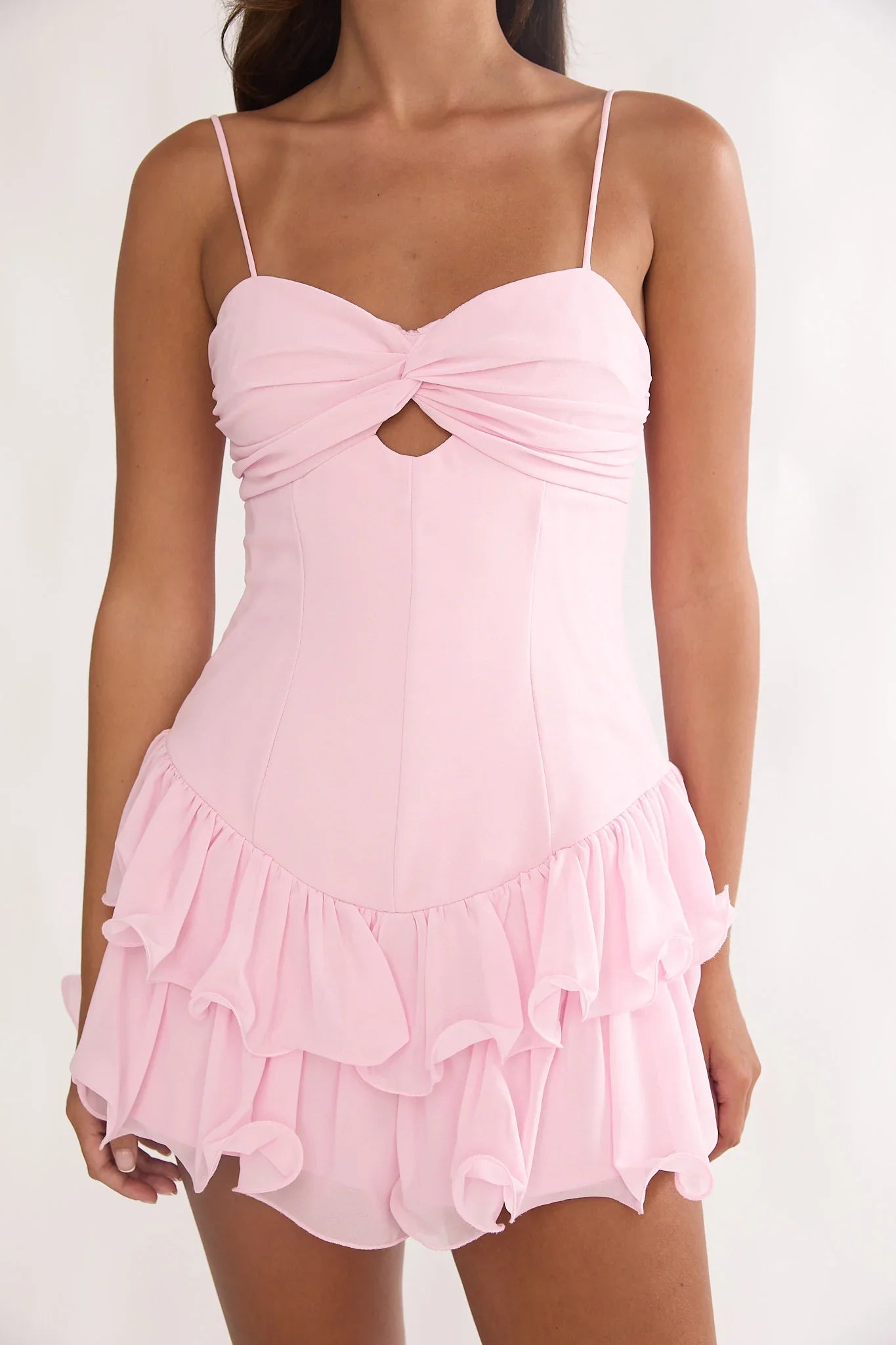 Heartstring Layered Hem Mini Dress Pink