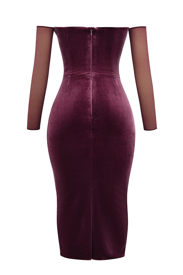 mulberry strapless midi dress