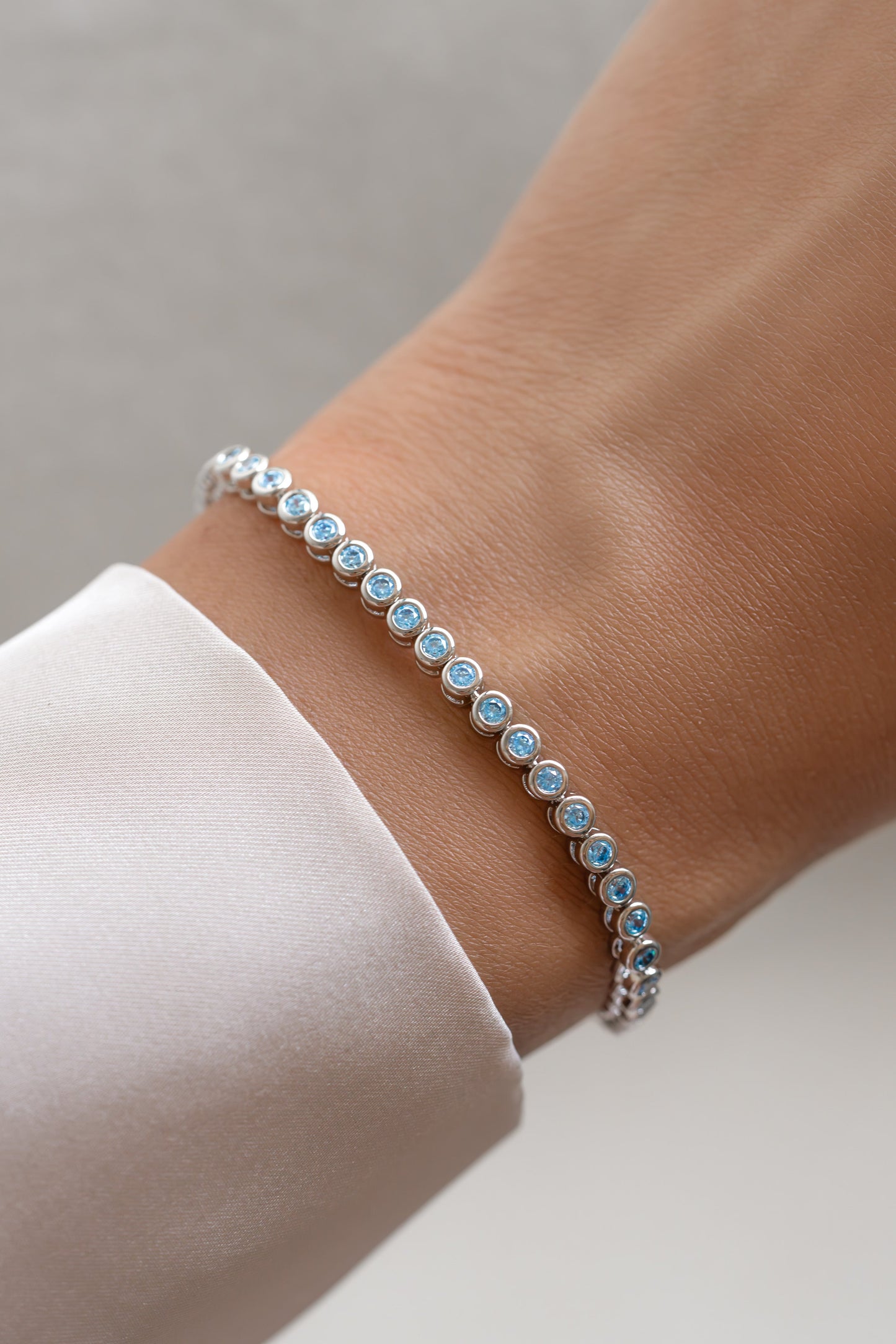 Aquamarine Bezel Tennis Bracelet