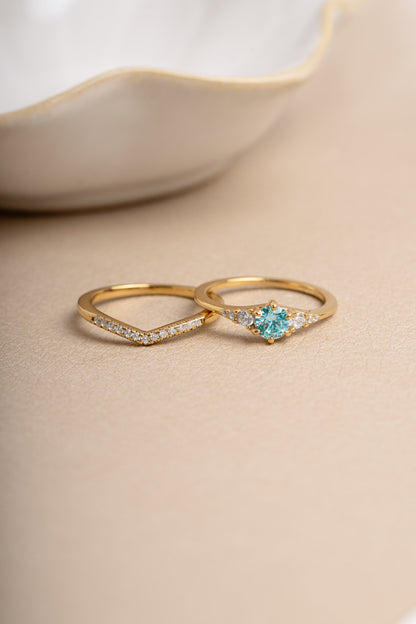 Aquamarine Chevron Ring Set