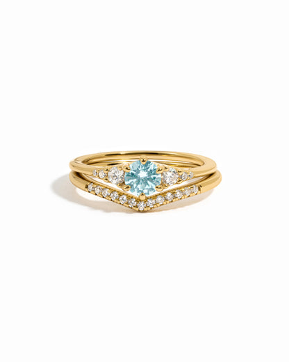 Aquamarine Chevron Ring Set