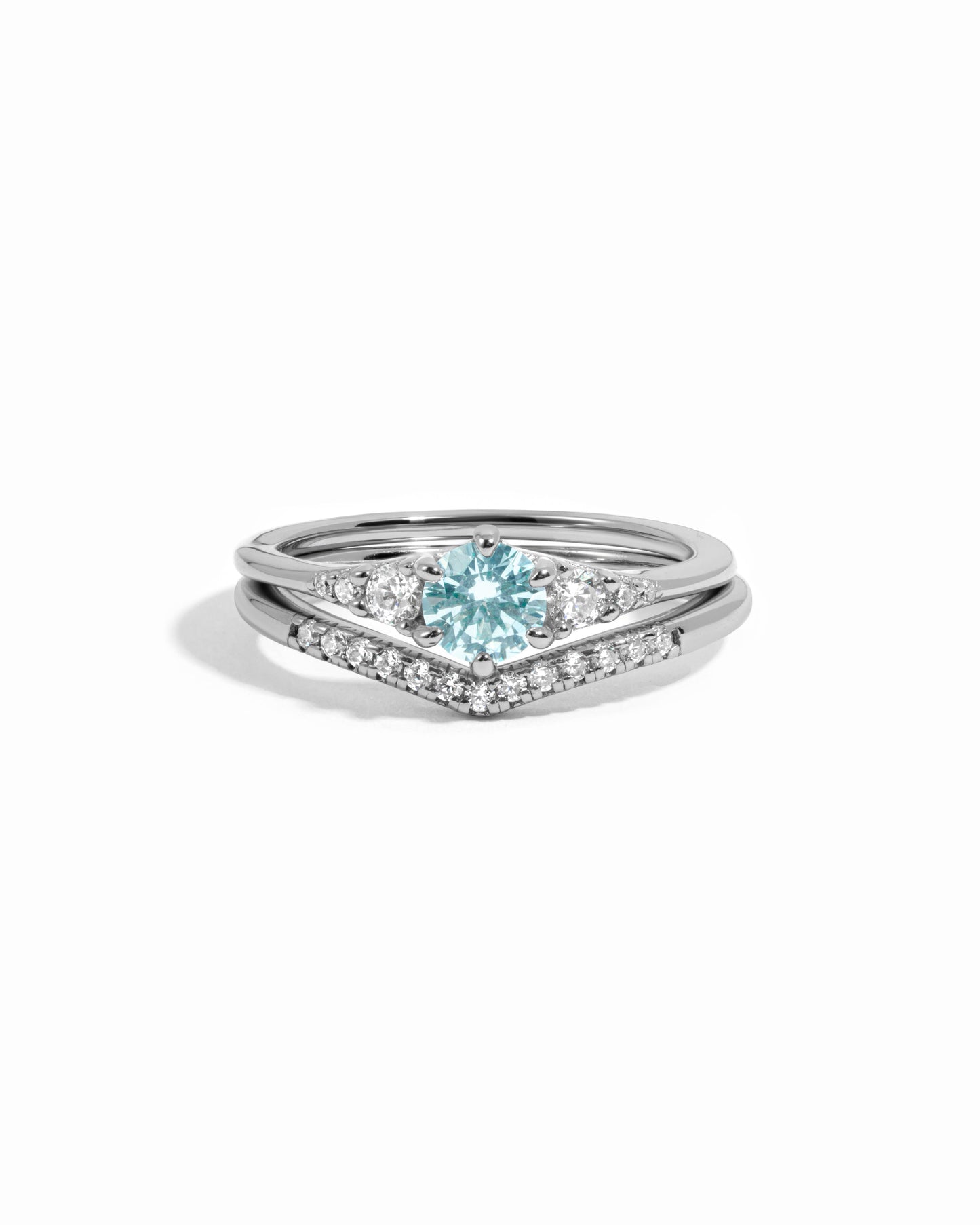 Aquamarine Chevron Ring Set