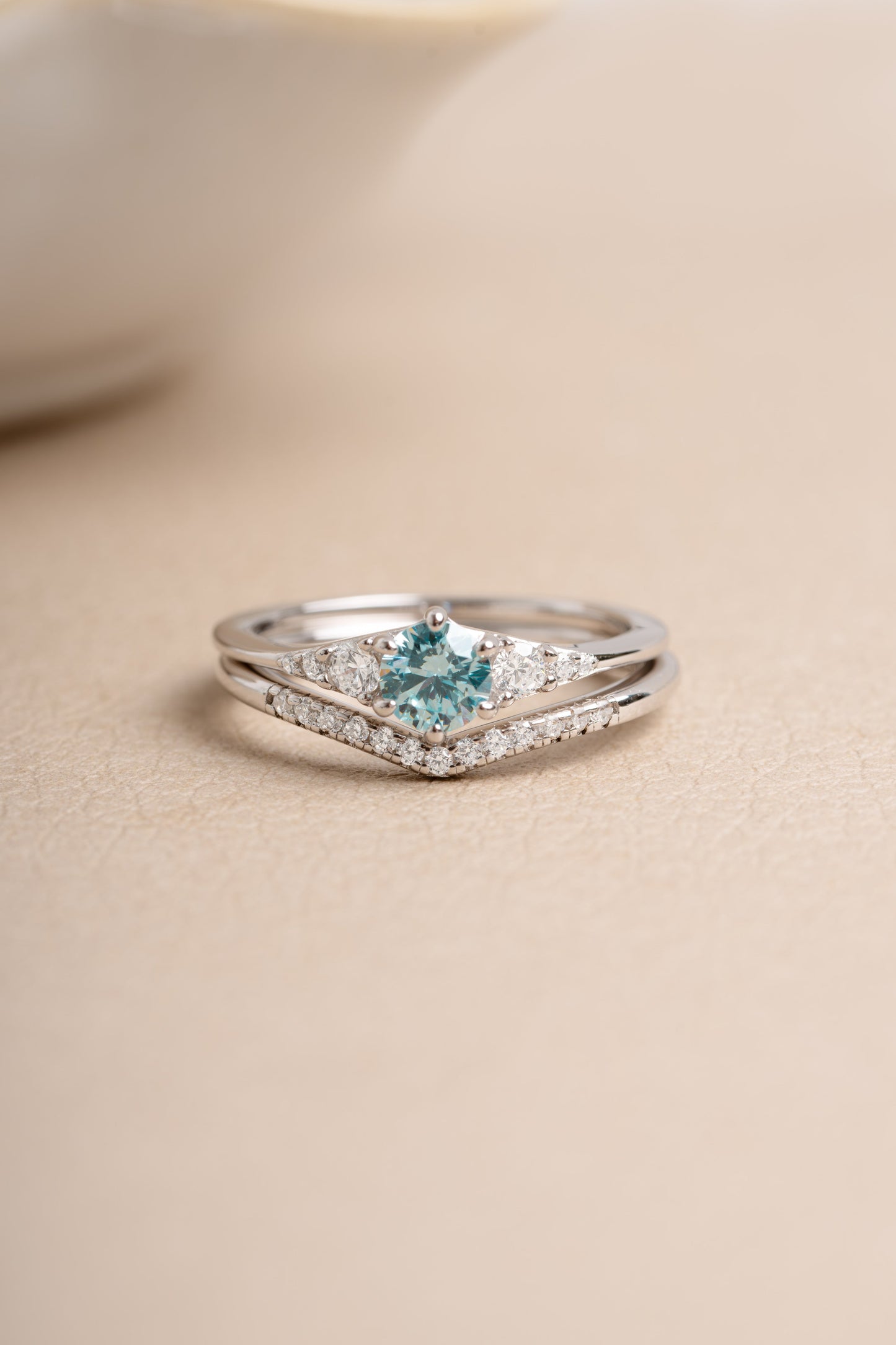 Aquamarine Chevron Ring Set