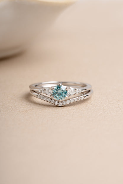 Aquamarine Chevron Ring Set