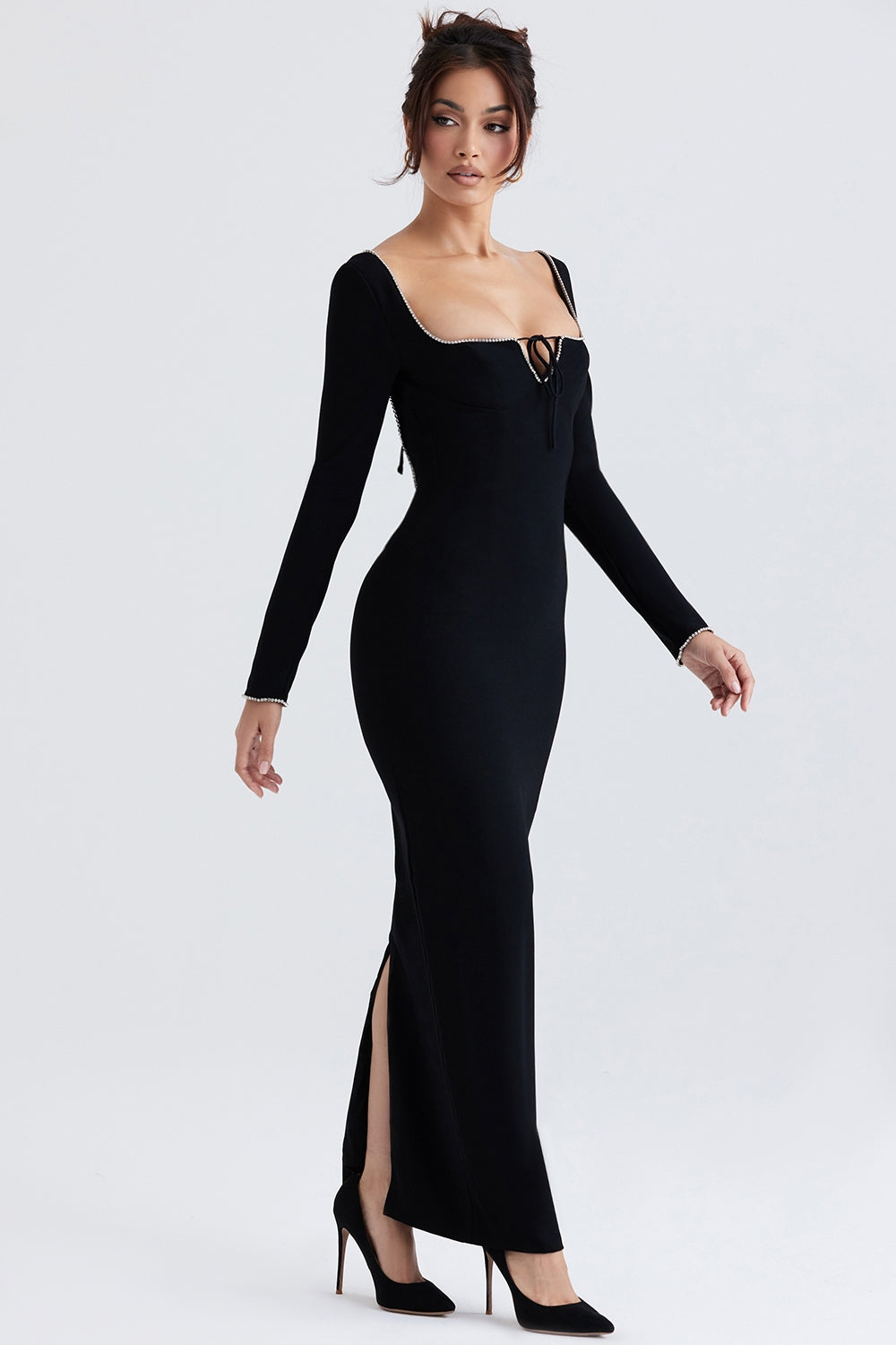 black crystal embellished maxi dress