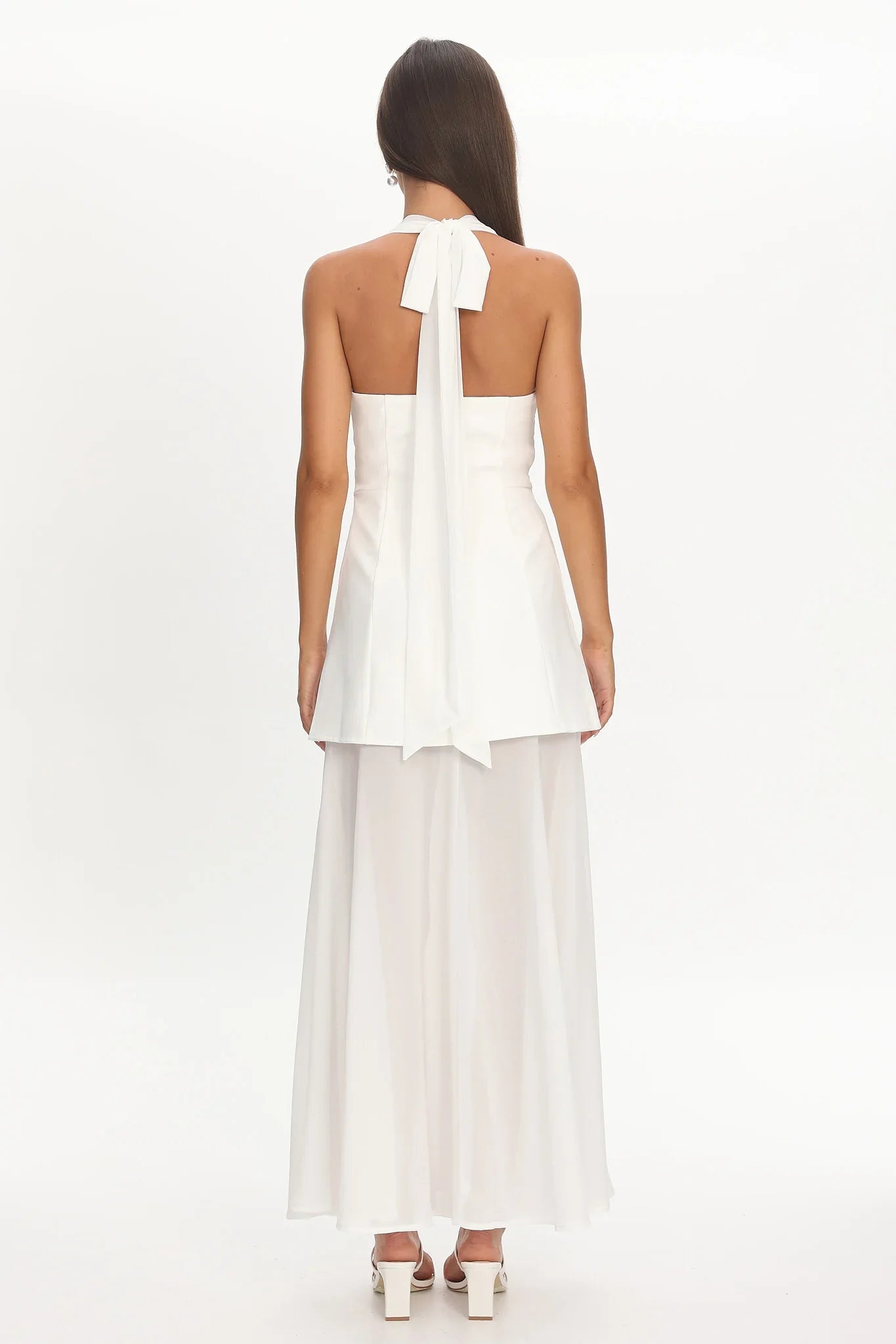 Opulent Halterneck Layered Maxi Dress White
