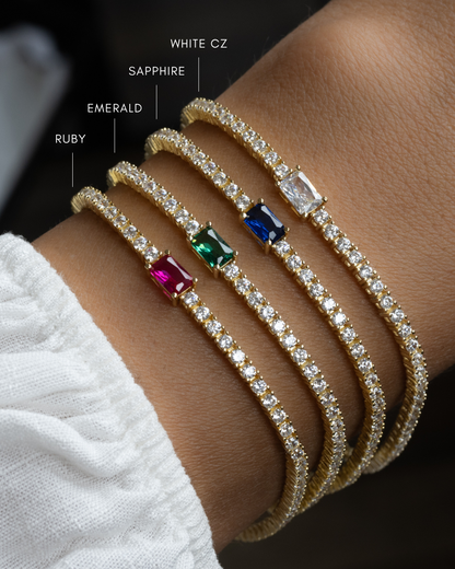 Tennis Bracelet with Emerald Baguette Charm