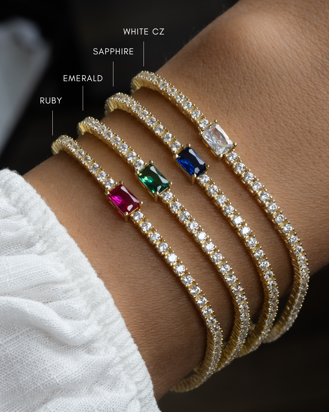 Tennis Bracelet with Baguette Charm