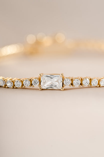 Tennis Bracelet with Baguette Charm