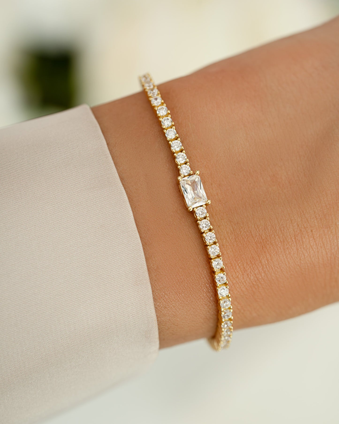 Tennis Bracelet with Baguette Charm