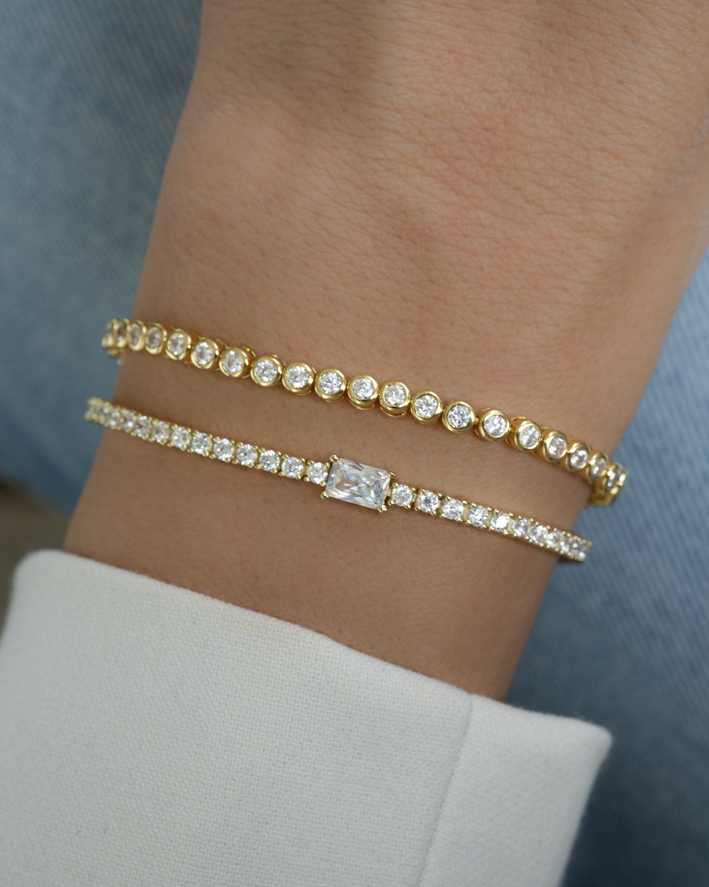 Tennis Bracelet with Baguette Charm