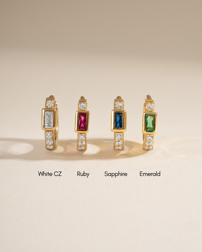 Ruby Baguette Huggie Earrings