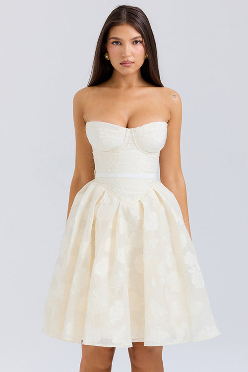 vintage cream floral strapless mini dress