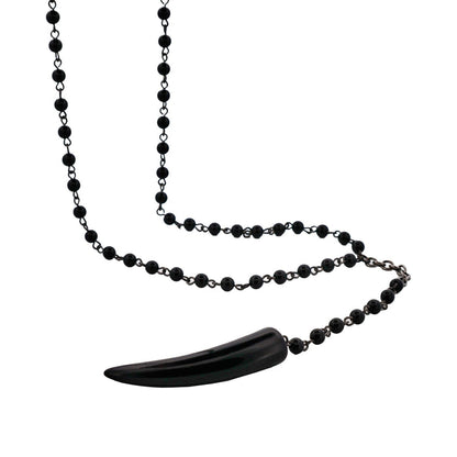 Black Acrylic Shark's Tooth Pendant on Alloy & Black Plated Ball Chain