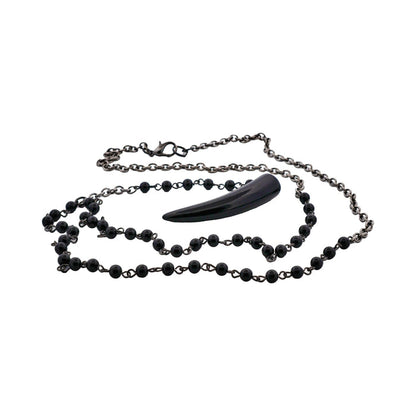 Black Acrylic Shark's Tooth Pendant on Alloy & Black Plated Ball Chain