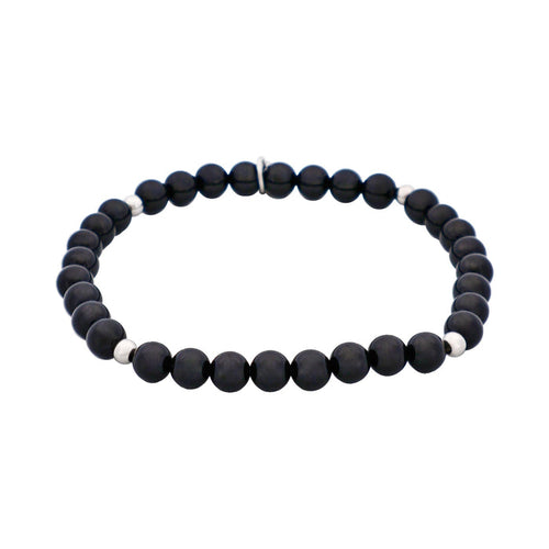 Black Agate & Stainless Steel Beaded Bracelet