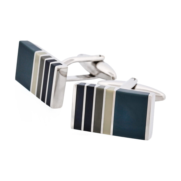Black & Grey Striped Cat's Eye Rectangle Cufflinks