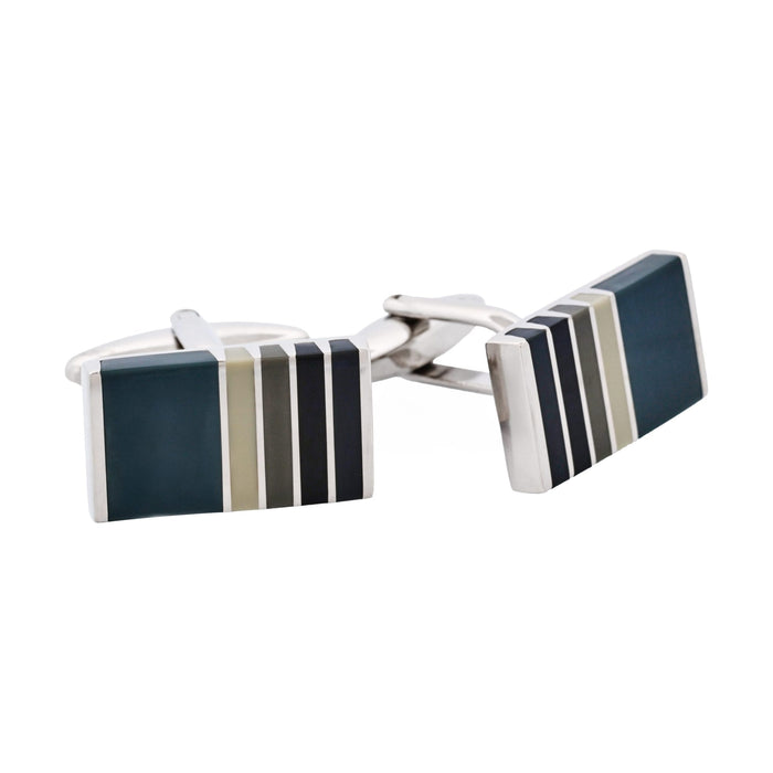 Black & Grey Striped Cat's Eye Rectangle Cufflinks