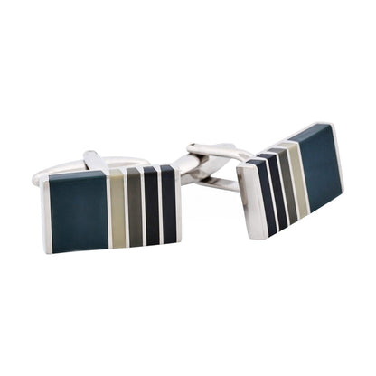 Black & Grey Striped Cat's Eye Rectangle Cufflinks