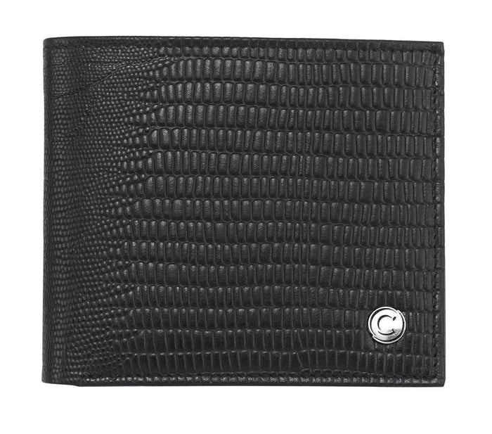 Black Lizard Pattern & Cowhide Leather Card Wallet