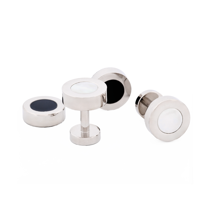 Black & Mother Of Pearl Double Interchangeable Round Cufflinks