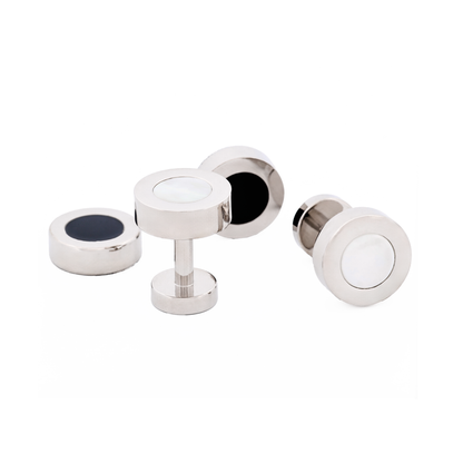 Black & Mother Of Pearl Double Interchangeable Round Cufflinks