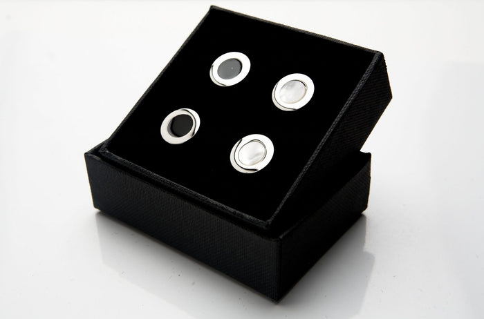 Black & Mother Of Pearl Double Interchangeable Round Cufflinks