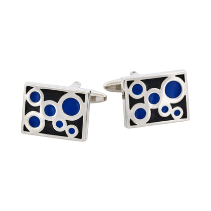 Black & Navy Bubbles Rhodium Plated Cufflinks