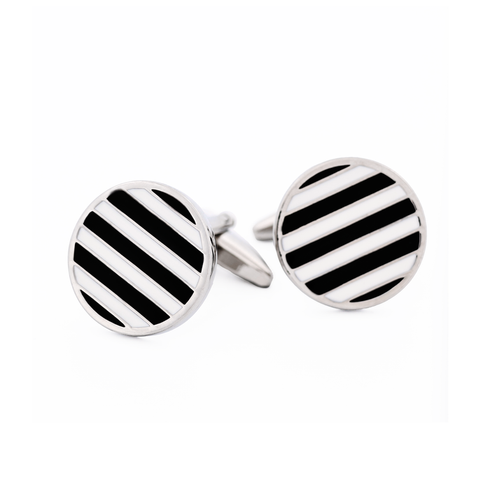 Black & White Stripe Round Cufflinks