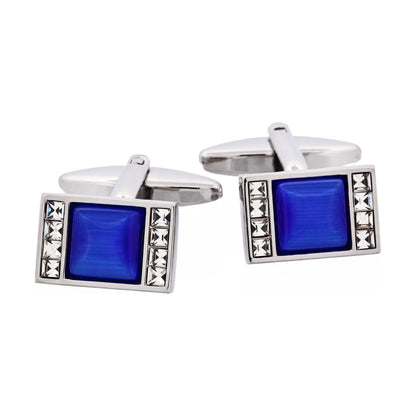Blue Cat's Eye & Crystal Cufflinks