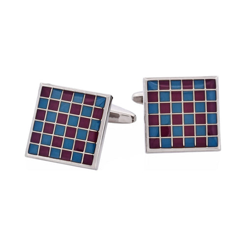 Blue & Maroon Enamel Check Cufflinks