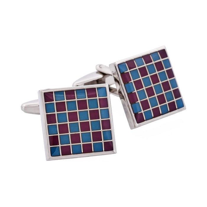 Blue & Maroon Enamel Check Cufflinks