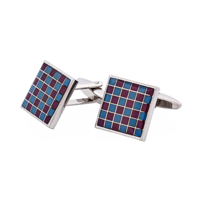 Blue & Maroon Enamel Check Cufflinks