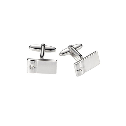 Brushed & Polished Crystal Rectangle Cufflinks