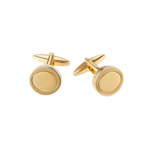 Brushed & Polished Gold Plated Oval Cufflinks