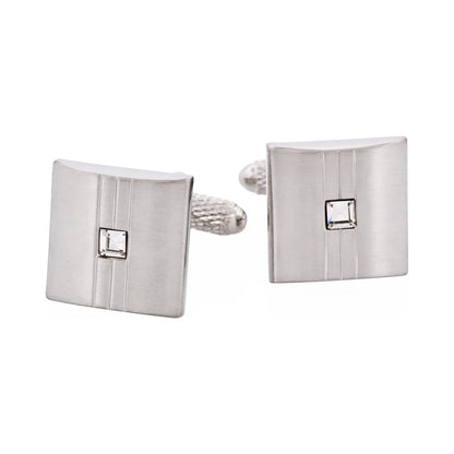 Brushed & Polished Rhodium Plated Crystal Centre Cufflinks