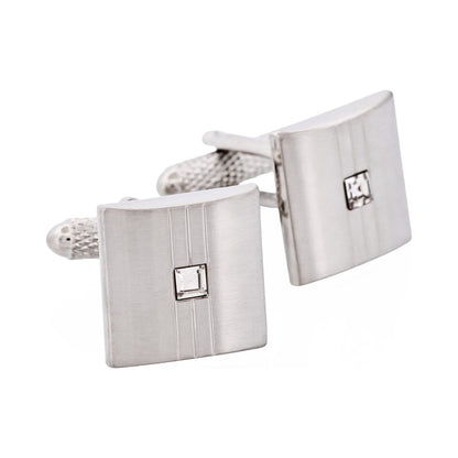 Brushed & Polished Rhodium Plated Crystal Centre Cufflinks