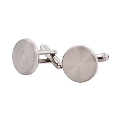 Brushed Rhodium Plated Round Cufflinks