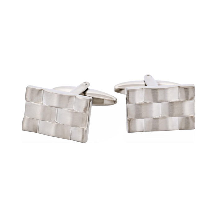 Brushed Rhodium Plated Weave Pattern Rectangle Cufflinks