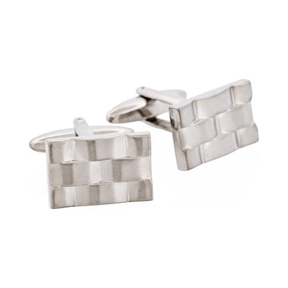 Brushed Rhodium Plated Weave Pattern Rectangle Cufflinks