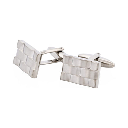 Brushed Rhodium Plated Weave Pattern Rectangle Cufflinks