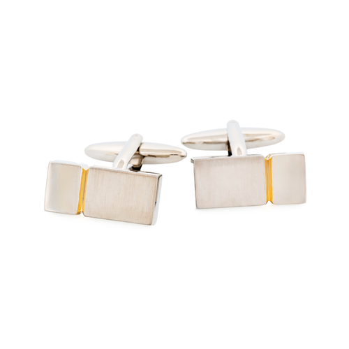 Brushed Rhodium Polished Gold Cufflinks