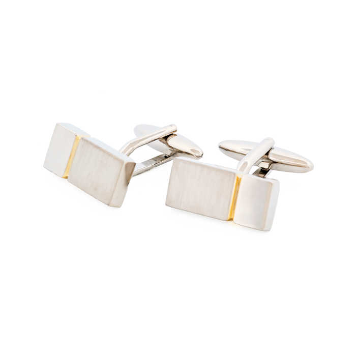 Brushed Rhodium Polished Gold Cufflinks