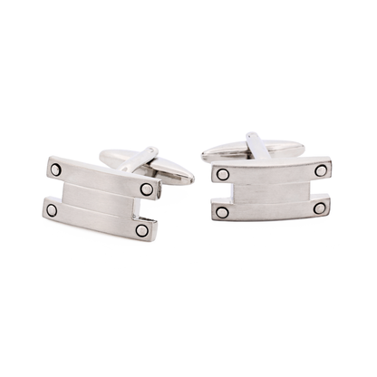 Brushed Rhodium Striped Cufflinks