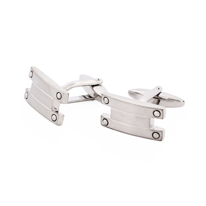 Brushed Rhodium Striped Cufflinks
