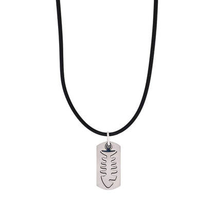 Brushed Stainless Steel Pendant with Cutout Fish Pattern on Rubber Chain