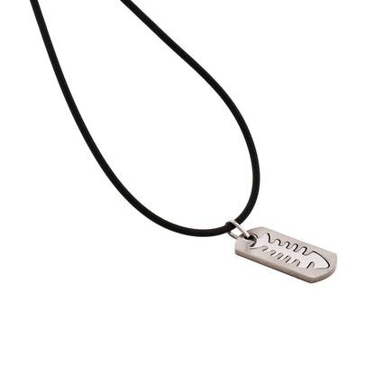Brushed Stainless Steel Pendant with Cutout Fish Pattern on Rubber Chain