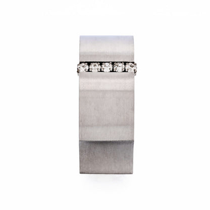 Brushed Stainless Steel Ring with Cubic Zirconia